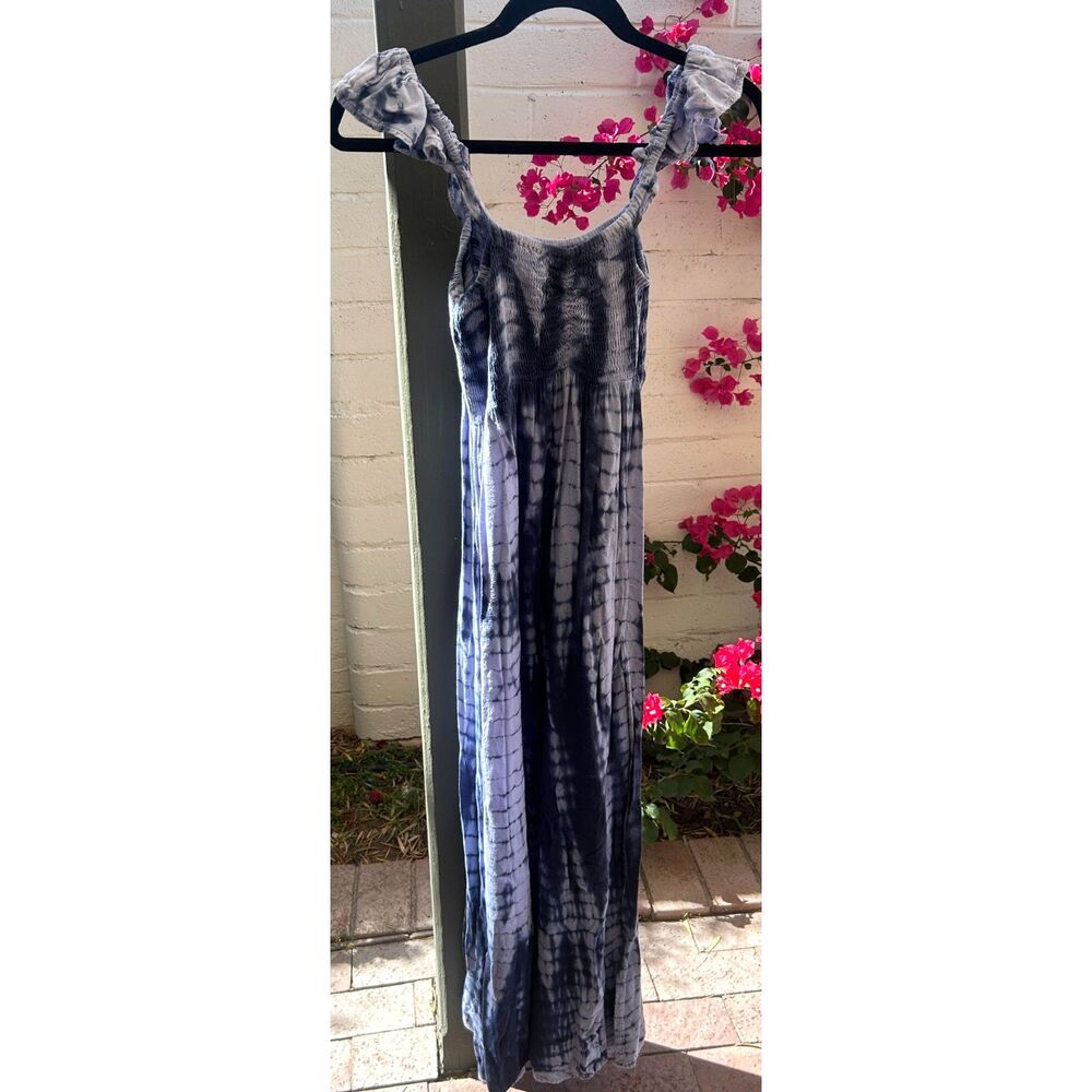Raviya Women's Tie-Dye Maxi Dress Size Large Blue and White Rayon